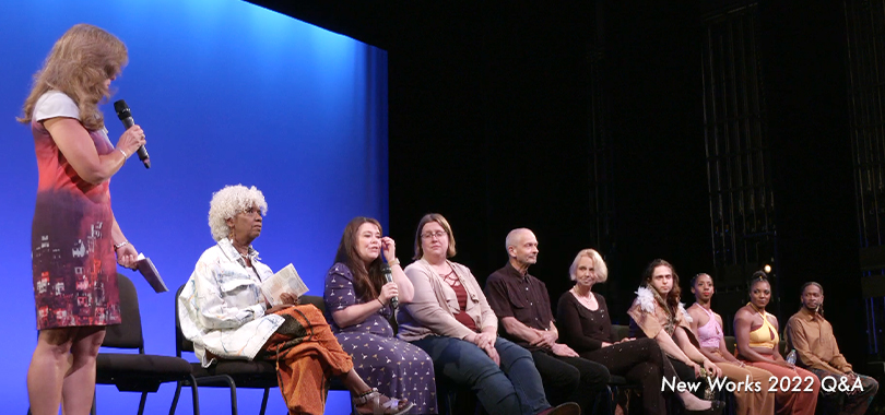 New Works 2022 Q&A. The New Works performers and creative teams sit together on stage to answer questions from the audience.