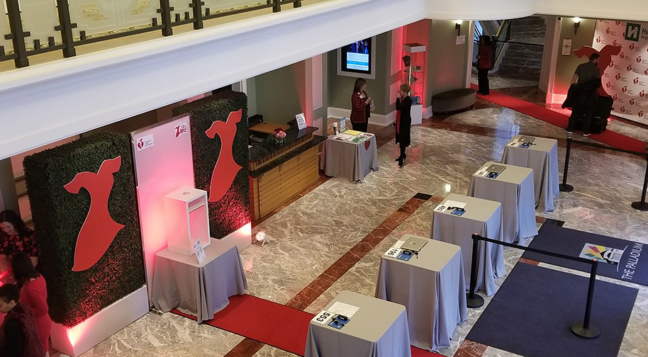 The Palladium's South Lobby set up for registration at an event.