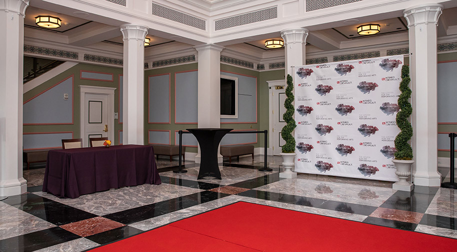 The West Lobby of the Palladium set up with a step-and-repeat photo background for a gala event.