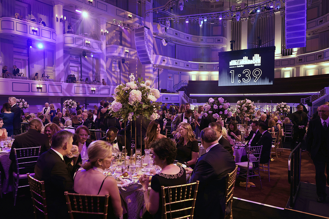 A clock counts down as guests are seated at the Palladium for the Center Celebration 2023.