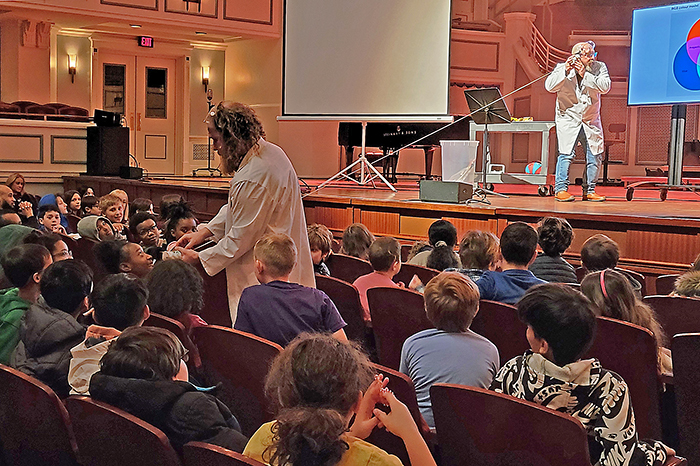 A science presentation for a school group at the Palladium